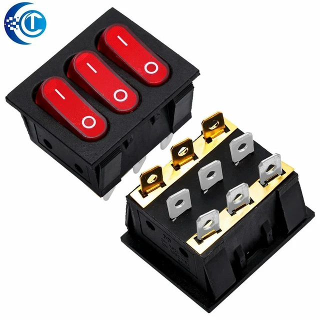 Alt view image 3 of 3 - AJMRTC KCD3-303 Rocker Switch 1PCS, 9-Pin Red Triple-Light On-Off Toggle Switch, 16A 250V AC Heavy Duty Power Switch for Marine Boat, Automotive Vehicle, Industrial Control DIY Projects