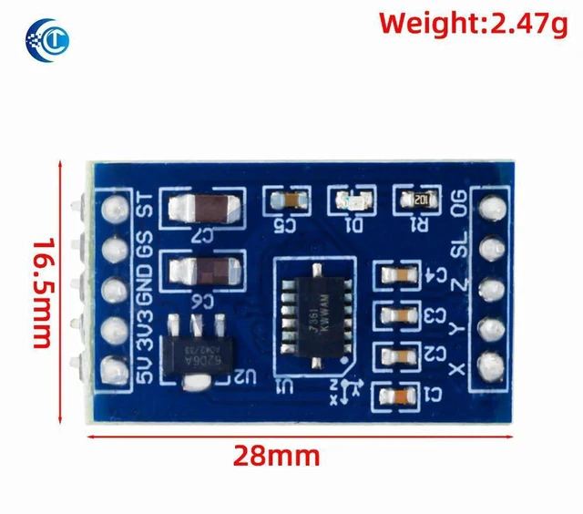 Alt view image 2 of 3 - AJMRTC Dual-Compatible Accelerometer Sensor Module, MMA7361 MMA7260 Triaxial Acceleration Sensor, 3.3V & 5V Dual Power Supply, Tilt Vibration Detector for Arduino Raspberry Pi Motion Projects