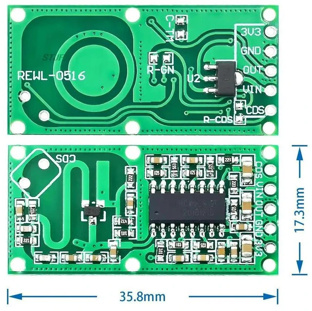 Alt view image 3 of 3 - AJMRTC 5PCS/LOT RCWL-0516 Microwave Radar Sensor Module, Human Body Induction Switch Intelligent Motion Detector, Non-contact Doppler Radar Breakout Board for Arduino Auto Light Security Project