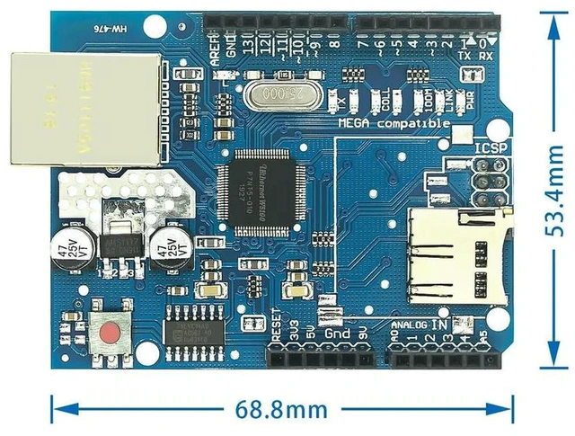 Alt view image 2 of 3 - AJMRTC W5100 Ethernet Shield R3 Development Board, Wiznet W5100 Network Expansion Module with Micro SD Slot, Compatible with UNO R3, Mega 2560, Mega 1280, 328 for IoT Web Server DIY Projects