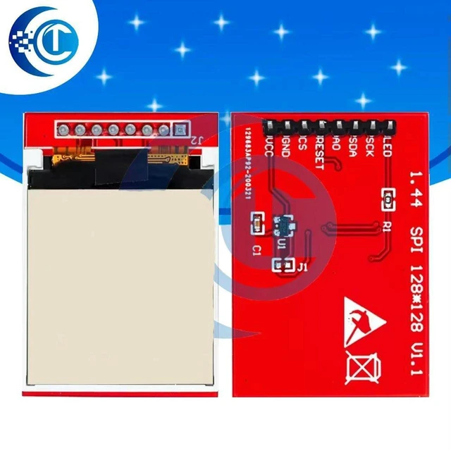 Main image of AJMRTC 1.44 Inch TFT LCD Display Module, 128×128 SPI Color Screen, 3.3V Operating Voltage, Compatible with STM32 51 MCU Arduino ESP32 for Embedded DIY Electronic Projects
