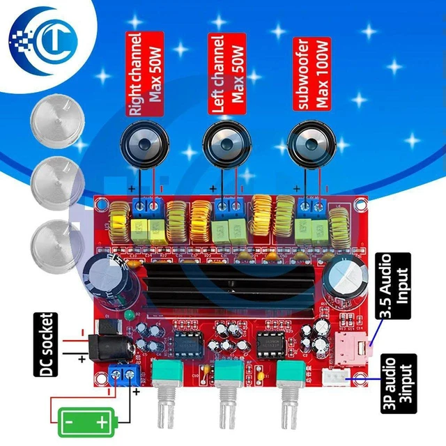 Main image of AJMRTC XH-M139 2.1 Channel TPA3116D2 Class D Amplifier Board, 2×50W+100W HiFi Audio Power Amp Module, DC 12V-24V Wide Voltage Subwoofer Amplifier for DIY Home Speaker, Car Audio Sound System Upgrade