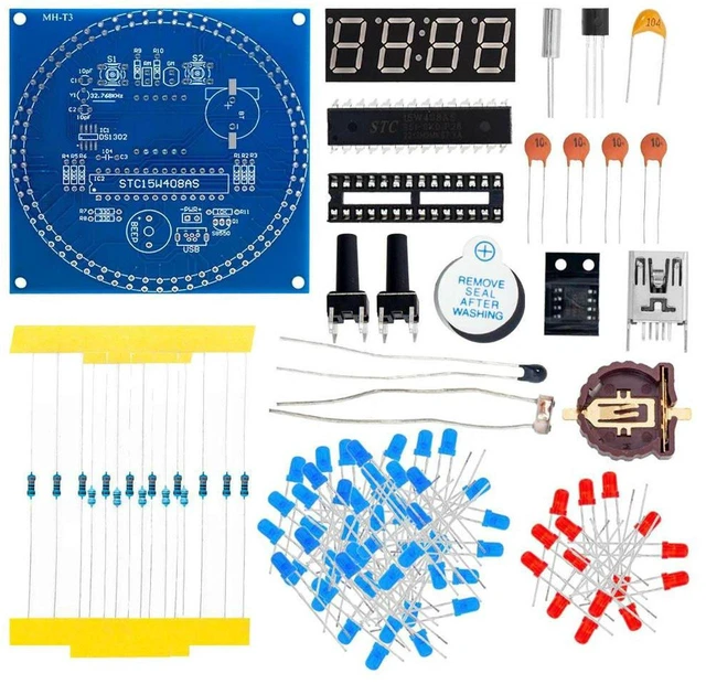 Main image of AJMRTC DS1302 Electronic Clock DIY Kit, Rotating LED Display Module with Alarm Clock and Temperature Display Function, Soldering Assembly Kit for Student Electronic Learning and STEM Experiment