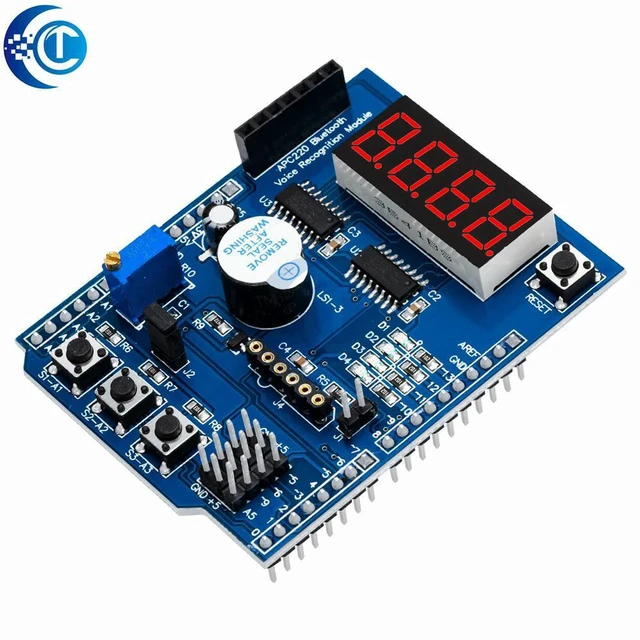 Alt view image 2 of 3 - AJMRTC Multifunctional Expansion Shield, DIY Project Expansion Kit with 4-Digit Display, Buzzer, Buttons & LEDs, Compatible with Arduino UNO, Leonardo, Mega2560 for STEM Learning & Electronic Prototyp