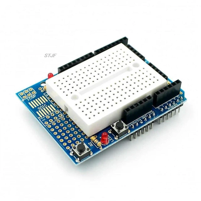 Main image of AJMRTC UNO Proto Shield Prototype Expansion Board with SYB-170 Mini Breadboard, UNO ProtoShield Stackable Shield for Arduino UNO Electronic Prototyping & DIY Circuit Building