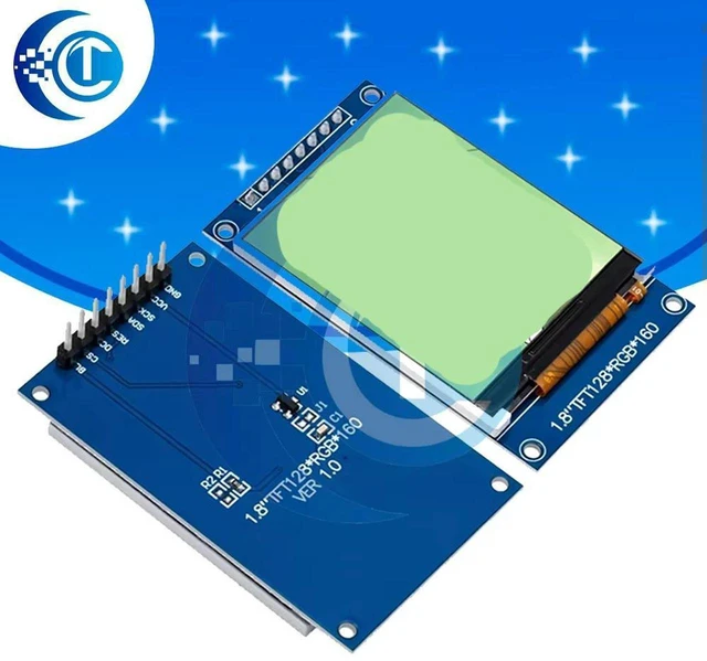 Main image of AJMRTC 1.8 Inch TFT 128×160 Serial SPI Display Module, Wide Viewing Angle Color Screen, Blue Backlight, for Arduino ESP32 STM32 Embedded UI and DIY Electronic Projects