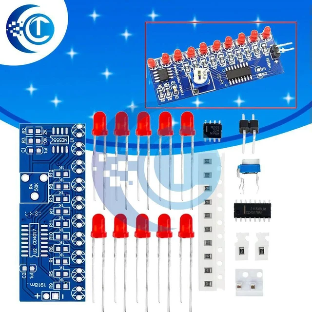 Alt view image 2 of 3 - AJMRTC NE555 CD4017 LED Flasher DIY Kit, Running Water Light Effect Module, 1PC Unassembled Soldering Training Set for Electronic Learning & Circuit Experiment Projects
