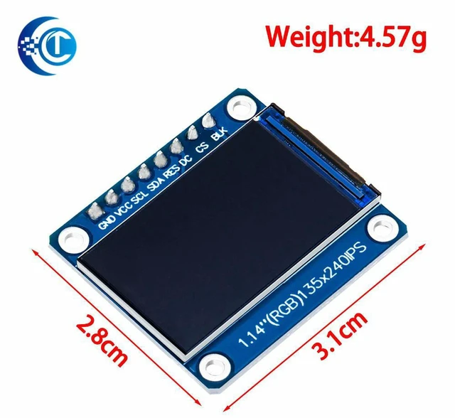 Alt view image 2 of 3 - AJMRTC 1Pcs IPS 1.14 Inch TFT Display Module, 3.3V 8PIN SPI HD Full Color Screen, ST7789 Driver IC, 135×240 Resolution for Arduino ESP32 STM32 Embedded DIY Electronic Projects