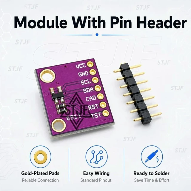 Alt view image 3 of 3 - AJMRTC MCU-9911 AK09911C Geomagnetic Hall Sensor Module, 3-Axis Magnetometer Digital Compass Sensor, I2C Interface Magnetic Field Detector for Robot Navigation, UAV, Arduino & Raspberry Pi DIY Project