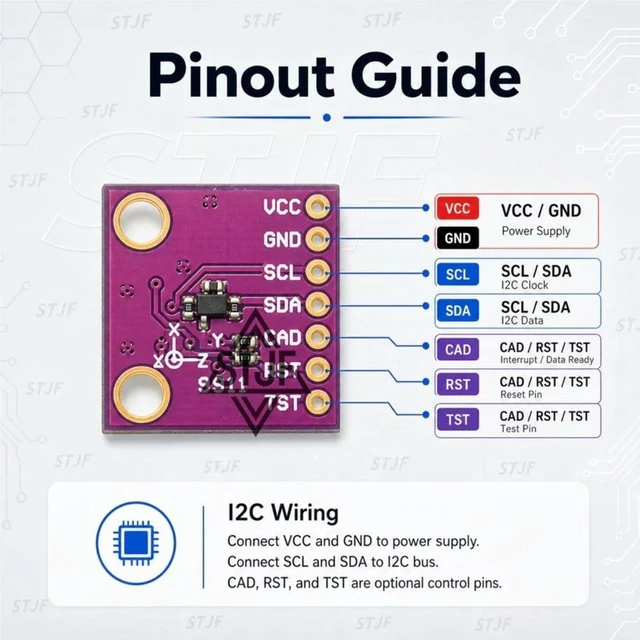 Alt view image 2 of 3 - AJMRTC MCU-9911 AK09911C Geomagnetic Hall Sensor Module, 3-Axis Magnetometer Digital Compass Sensor, I2C Interface Magnetic Field Detector for Robot Navigation, UAV, Arduino & Raspberry Pi DIY Project