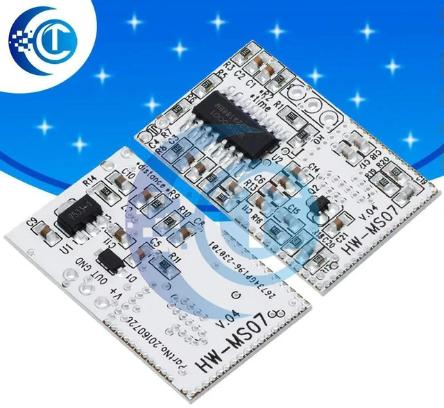 Main image of AJMRTC 1pcs HW-MS07 Microwave Radar Sensor Module, Human Body Induction Switch, Microwave Motion Detector for Automatic Light Control, Security Alarm and Electronic DIY Projects