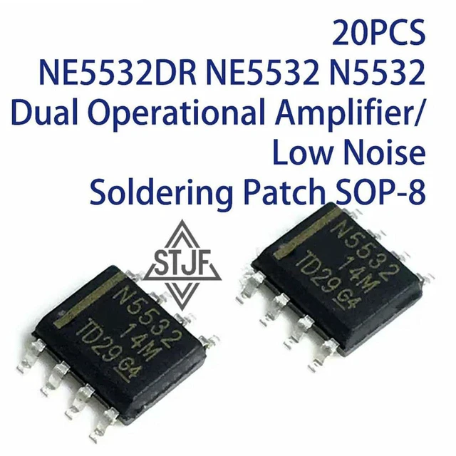 Main image of AJMRTC 20PCS NE5532DR NE5532 N5532 SOP-8 SMD Chip, Dual Operational Amplifier Low Noise Op-Amp Patch for Audio Amplifier & Electronic DIY Projects