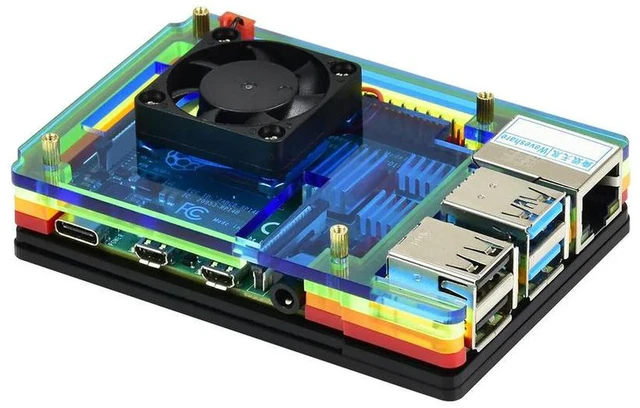 Alt view image 2 of 3 - AJMRTC Colorful Acrylic Case for Raspberry Pi 4 Model B, Stackable Multi-Layer Enclosure with 5V Cooling Fan, Full Port Access Protective Shell for Raspberry Pi 4B, Home Lab & Maker DIY Projects