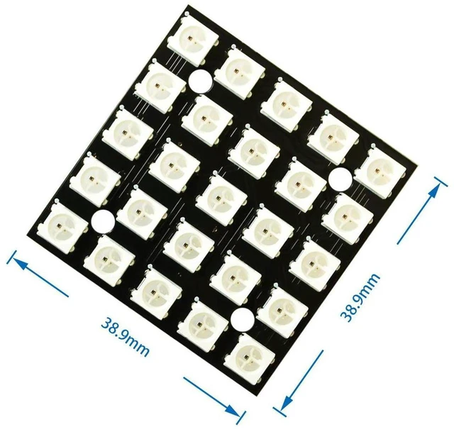 Main image of AJMRTC WS2812 5050 RGB LED Matrix Panel, 5x5 25 Individual Addressable LEDs, Digital Programmable Color Light Board, Single-Wire Control for Arduino, Raspberry Pi, DIY Light Effect & Art Display Proje