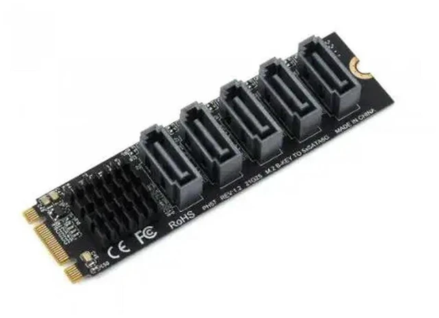 Alt view image 2 of 2 - AJMRTC M2-SATA-5P M.2 NGFF SATA to 5-Port SATA3 Expander Card, JMB575 Controller Chip, M.2 2280 NGFF SATA Interface to 5 SATA 3.0 Ports, for Hard Disk Expansion, NAS & Storage DIY Projects