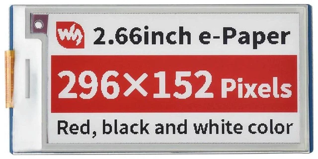 Main image of AJMRTC Pico-ePaper-2.66-B, 2.66 Inch E-Paper E-Ink Display Module (B) for Raspberry Pi Pico, 296×152 Resolution, Red Black White 3-Color Screen, SPI Low Power E-Paper Module
