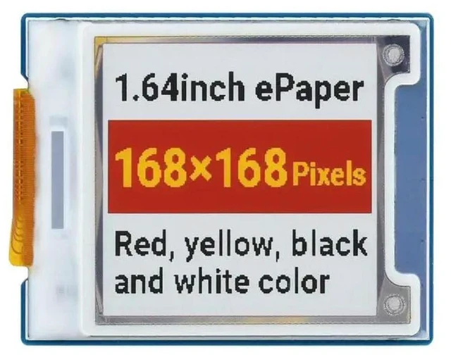 Alt view image 3 of 3 - AJMRTC 1.64inch e-Paper Module (G), Square 4-Color E-Ink Display Module, 168×168 Resolution, Red Yellow Black White E-Paper Screen, SPI Low Power Display for Embedded & IoT Projects