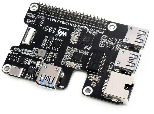 Main image of AJMRTC PCIe to Gigabit Ethernet & USB 3.2 Gen1 HAT for Raspberry Pi 5, 3x USB 3.2 Gen1 Ports + 1x Gigabit LAN, Driver-Free Plug and Play, High Speed Expansion Board for Raspberry Pi 5 Single Board