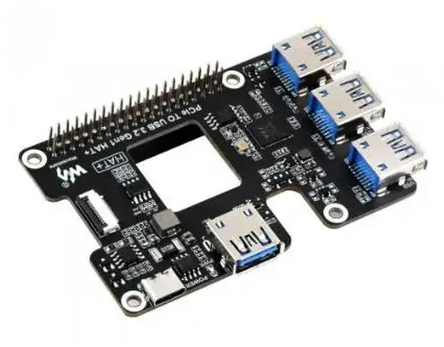 Alt view image 2 of 2 - AJMRTC PCIe to USB 3.2 Gen1 HAT for Raspberry Pi 5, PCIe USB HUB Expansion Board with 4 High Speed USB Ports, Driver-Free Plug and Play, Stackable HAT Standard Form Factor for Raspberry Pi 5