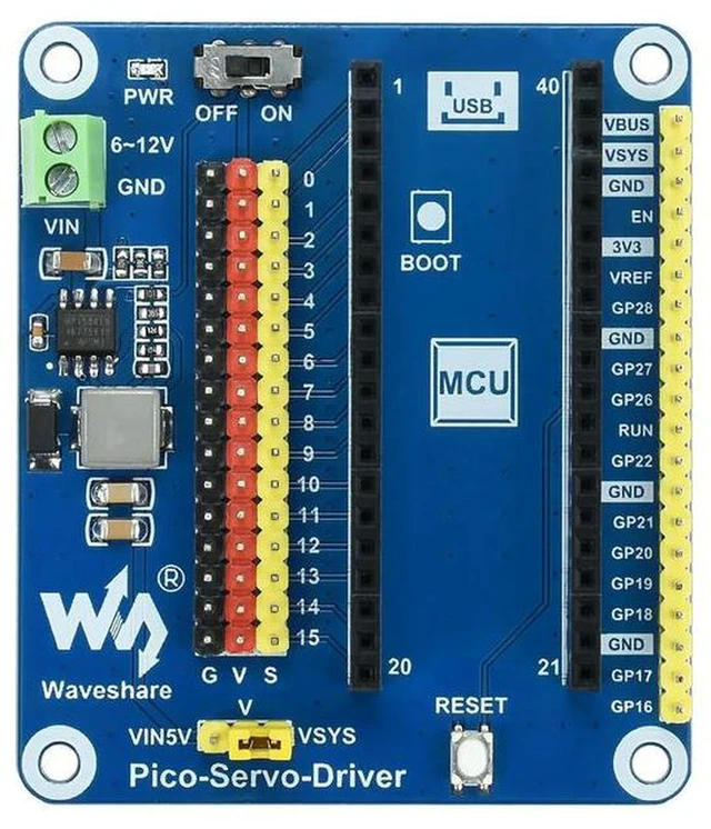 Alt view image 3 of 3 - AJMRTC Servo Driver Module for Raspberry Pi Pico, 16-Channel Servo/PWM Outputs, 16-Bit High Resolution, Onboard 5V Regulator 3A Max Current, for Robot Arm, Hexapod, Robotics DIY Embedded Projects