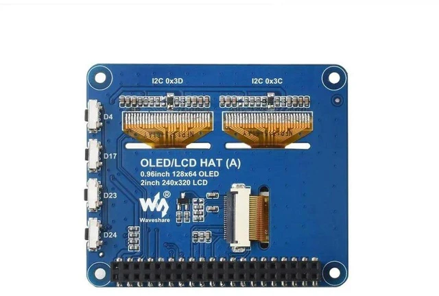 Main image of AJMRTC Raspberry Pi OLED/LCD HAT(A), Onboard 2inch IPS Main LCD + Dual 0.96inch Blue OLED Secondary Screens, SPI Interface Multi-Display HAT, Status Monitor for Raspberry Pi Embedded DIY Projects