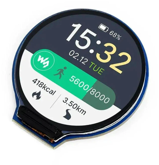 Main image of AJMRTC 1.28 Inch Round LCD Display Module, 240×240 Resolution 65K RGB Colors SPI Interface GC9A01 Driver TFT Screen Compatible with Arduino Raspberry Pi ESP32 STM32 for Smart Watch IoT Embedded Projec