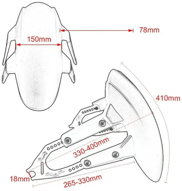 Alt view image 2 of 3 - AJMRTC Motorcycle Modified Rear Fender, Tire Mud Guard Mud Tile Water Retaining Accessories, Extended Rear Splash Guard for Motorcycle Horizon Modification, Prevent Mud & Water Splashing, Easy Install