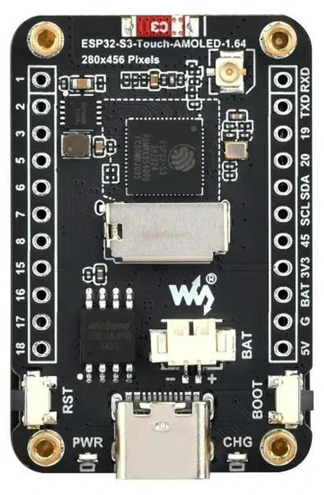 Main image of AJMRTC ESP32-S3-Touch-AMOLED-1.64 Development Board,1.64 Inch AMOLED Touch Screen,280×456 Resolution,QSPI Interface,Onboard Accelerometer,Wi-Fi Bluetooth,Embedded GUI IoT Wearable Maker Project