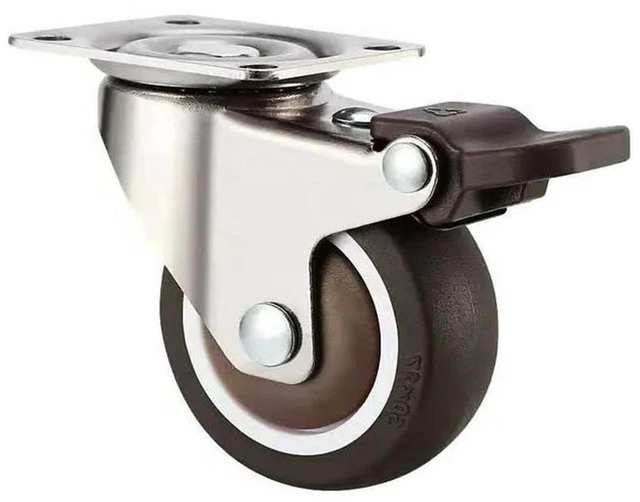Alt view image 3 of 3 - AJMRTC Flat Universal Caster Wheel with Brake, Rubber Mute Swivel Casters with Bearings, Heavy Duty Furniture Pulley Rollers for Bedside Table, Desk, Cabinet, Mobile Stand Replacement Wheels
