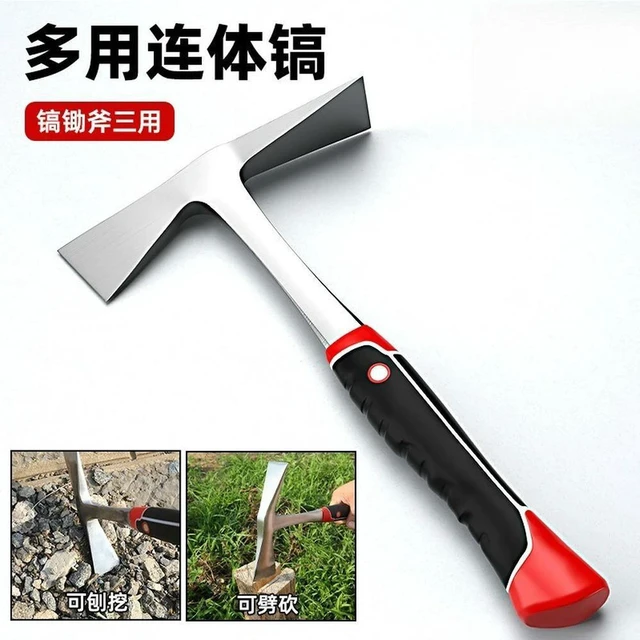 Alt view image 2 of 3 - AJMRTC Multifunctional Cross Pickaxe, Integrated Outdoor Mountaineering Pickaxe, Heavy Duty All-in-One Hand Tool for Camping, Gardening, Hiking, Household Excavation & Rocky Soil Breaking Work