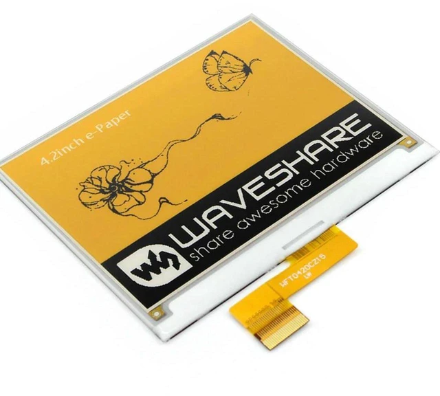 Main image of AJMRTC 4.2 Inch 3-Color E-Ink Raw Display EPD, Yellow Black White Screen, SPI Interface, No PCB Board, E-Paper Raw Panel for Embedded Display, Low Power IoT & DIY Electronic Projects