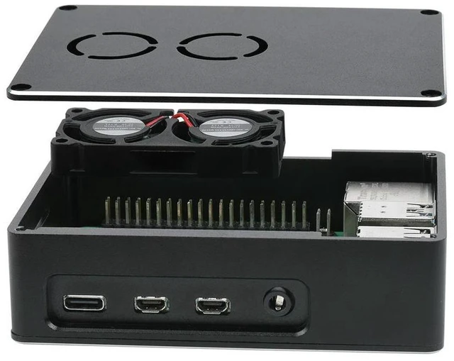 Alt view image 3 of 3 - AJMRTC Dual Fan Case for Raspberry Pi 4, Matte Dull-Polish Surface Enclosure, Metal Cooling Shell with Dual Cooling Fans, Protective Housing for Raspberry Pi 4B, Heat Dissipation & DIY Single Board