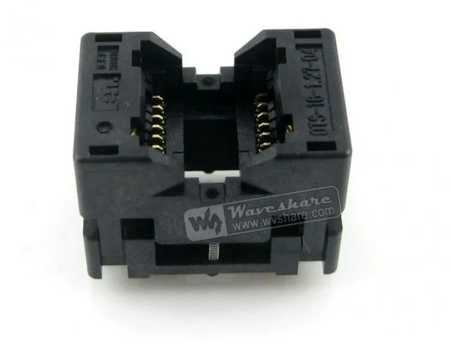 Alt view image 2 of 3 - AJMRTC OTS-16-1.27-04 IC Test & Burn-in Socket, 1.27mm Pitch Open Top Socket for SOP16 SOIC16 SO16 (7.5mm Body), Gold Plated Contact, Semiconductor IC Programming Aging Socket, In Stock