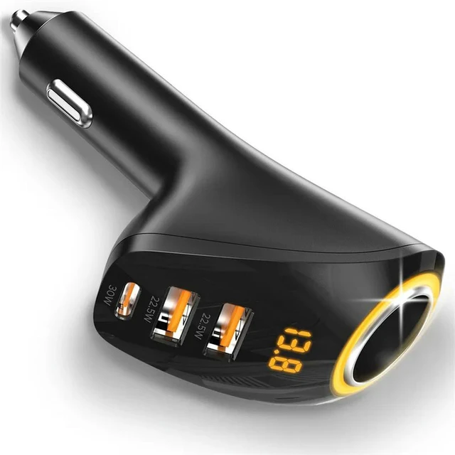 Alt view image 2 of 3 - AJMRTC 75W High Power Car Charger, 1 to 1 & Triple Port Car Charger with Digital Display, Fast Charging Cigarette Lighter Adapter, Voltage & Current Monitor for Truck, SUV, Sedan Mobile Devices