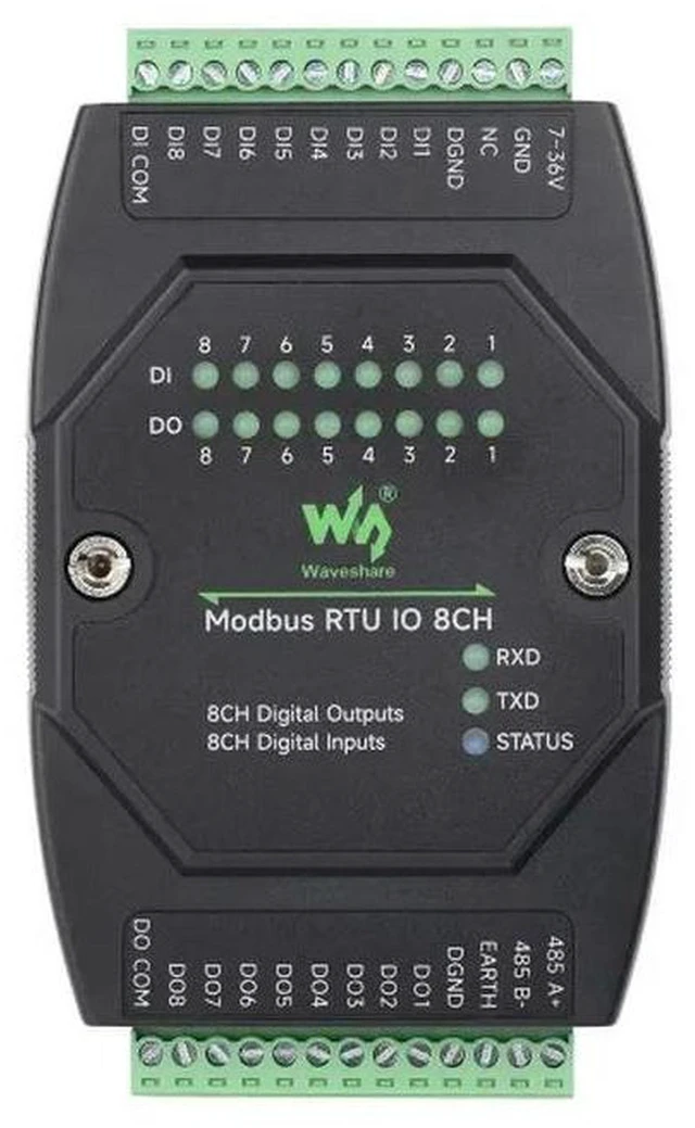 Main image of AJMRTC Modbus RTU IO Module 8CH, Industrial 8-Channel Digital Input & Output Module, DC 7~36V Wide Voltage, RS485 Modbus RTU, Remote IO Collector for PLC, Industrial Automation Control System