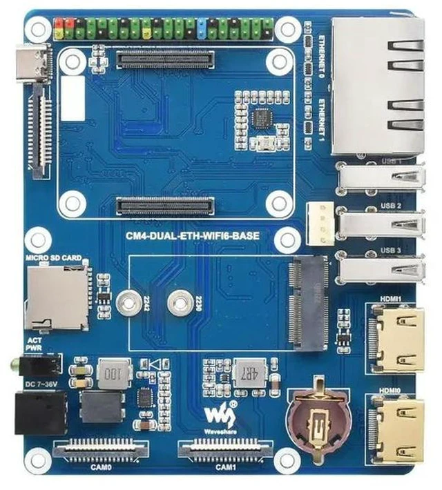 Alt view image 2 of 3 - AJMRTC 6 Dual ETH Base Board for Raspberry Pi Compute Module 4 (CM4 Not Included), Mini Computer Carrier Board, Dual Gigabit Ethernet, Onboard M.2 E-Key Slot for WiFi/SSD, Industrial IoT Gateway & Net