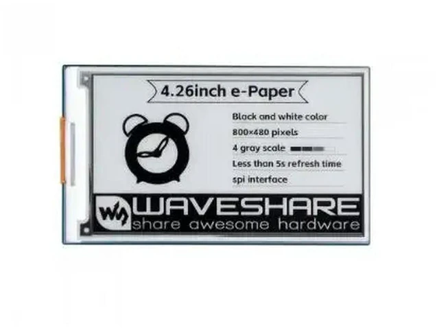 Alt view image 3 of 3 - AJMRTC 4.26 Inch e-Paper Display HAT, 800×480 Resolution, Black & White E-Ink Screen, SPI Interface, Low Power E-Paper Module for Raspberry Pi, Electronic Label, IoT & Maker Projects