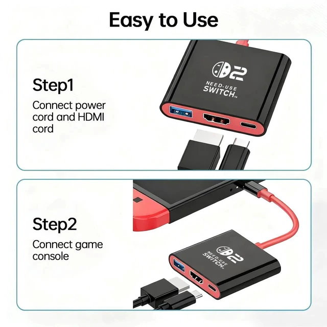 Alt view image 4 of 7 - AJMRTC Switch 2 Dock for Nintendo Switch Docking Station, Portable TV Adapter with 4K@60Hz HDMI, USB3.0 and 100W PD Charging Port, Travel Dock for Switch 2, Switch OLED, MacBook, Steam Deck