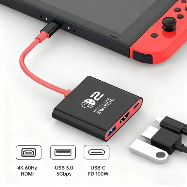 Alt view image 2 of 7 - AJMRTC Switch 2 Dock for Nintendo Switch Docking Station, Portable TV Adapter with 4K@60Hz HDMI, USB3.0 and 100W PD Charging Port, Travel Dock for Switch 2, Switch OLED, MacBook, Steam Deck