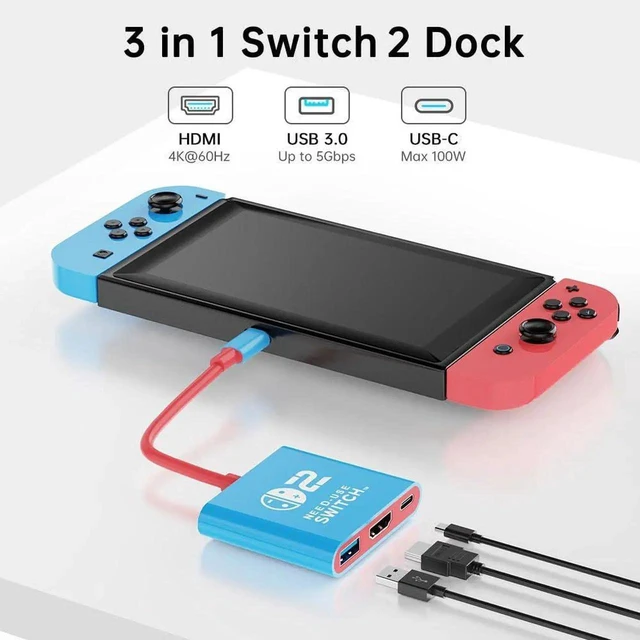 Alt view image 6 of 7 - AJMRTC Switch 2 Dock, Portable Nintendo Switch Docking Station, 4K@60Hz HDMI 2.0 TV Adapter with USB3.0 & 100W PD Charging Port, Travel Dock for Switch 2, Switch OLED, Steam Deck