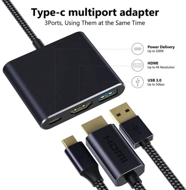 Alt view image 2 of 7 - AJMRTC USB C to HDMI Multiport Adapter, USB-C Digital AV Adapter with 4K HDMI, USB3.0 Data Port & 100W PD Fast Charging, Compatible with iPhone15, MacBook Pro/Air, iPad, Galaxy S23 S22