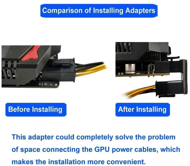 Alt view image 4 of 7 - AJMRTC 4-Pack PCIe 6 Pin & 8 Pin 180 Degree GPU Power Adapter, 180° U-Turn Angle Connector Power Board for Desktop Graphics Card, Standard & Reverse Type