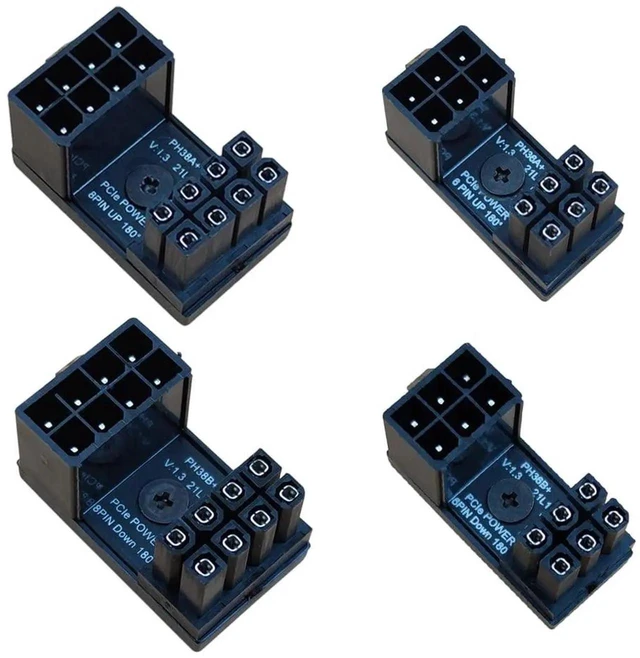 Main image of AJMRTC 4-Pack PCIe 6 Pin & 8 Pin 180 Degree GPU Power Adapter, 180° U-Turn Angle Connector Power Board for Desktop Graphics Card, Standard & Reverse Type