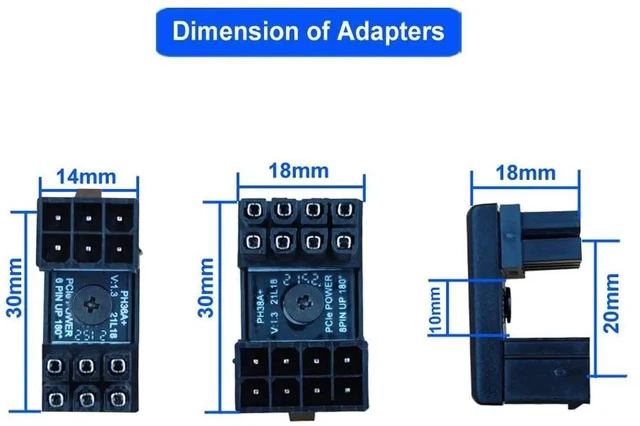 Alt view image 5 of 7 - AJMRTC 4-Pack PCIe 6 Pin & 8 Pin 180 Degree GPU Power Adapter, 180° U-Turn Angle Connector Power Board for Desktop Graphics Card, Standard & Reverse Type