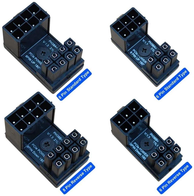 Alt view image 6 of 7 - AJMRTC 4-Pack PCIe 6 Pin & 8 Pin 180 Degree GPU Power Adapter, 180° U-Turn Angle Connector Power Board for Desktop Graphics Card, Standard & Reverse Type