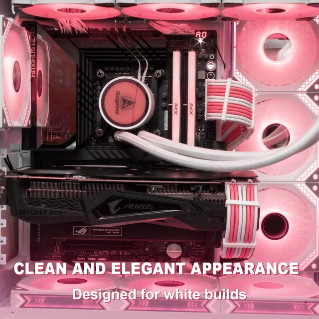 Alt view image 5 of 7 - AJMRTC 5PCS PSU Extension Cable Kit, Custom Sleeved Power Supply Mod Cables, 16AWG 24Pin ATX, 2×8(4+4) EPS CPU, 2×8(6+2) PCIe GPU, Pink & White for Desktop PC Modding