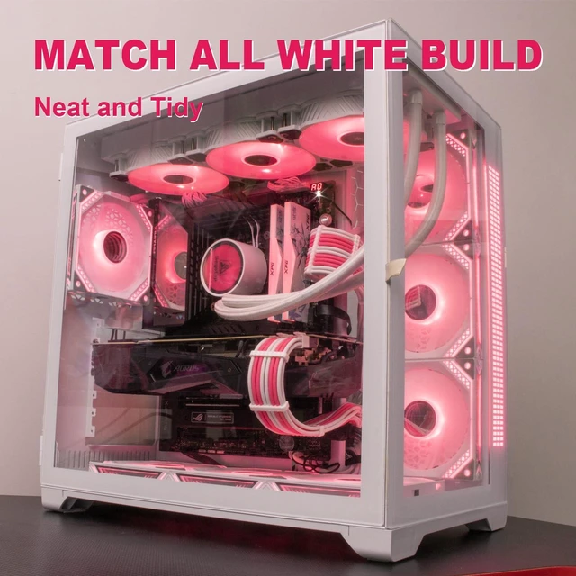 Alt view image 6 of 7 - AJMRTC 5PCS PSU Extension Cable Kit, Custom Sleeved Power Supply Mod Cables, 16AWG 24Pin ATX, 2×8(4+4) EPS CPU, 2×8(6+2) PCIe GPU, Pink & White for Desktop PC Modding