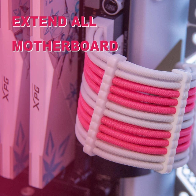 Alt view image 2 of 7 - AJMRTC 5PCS PSU Extension Cable Kit, Custom Sleeved Power Supply Mod Cables, 16AWG 24Pin ATX, 2×8(4+4) EPS CPU, 2×8(6+2) PCIe GPU, Pink & White for Desktop PC Modding