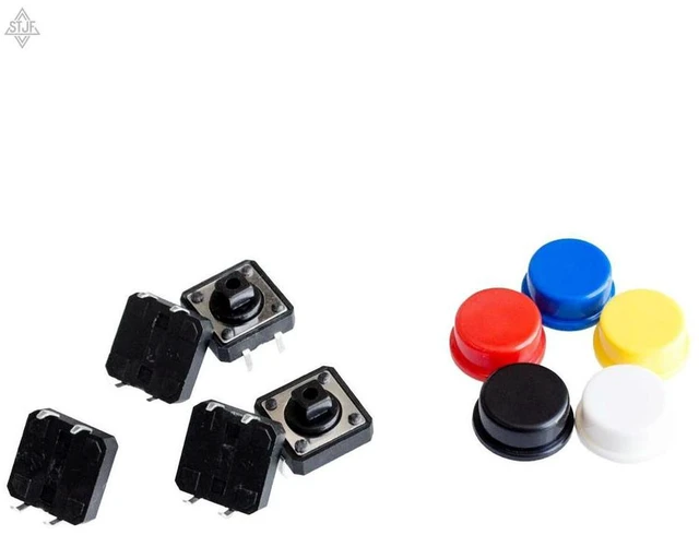Alt view image 2 of 2 - AJMRTC 20Pcs 12*12*7.3MM Momentary Tactile Push Button Switches, Micro Tact Buttons with 20Pcs 5 Colors Tact Caps for PCB Circuit DIY Electronic Projects