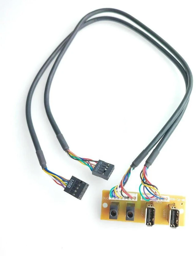 Main image of AJMRTC 50cm 2-Port USB 2.0 9Pin + 3.5mm HD Audio Standing Socket, Motherboard Front Panel Extension Cable, Chassis Interface Adapter 65x23mm for PC Case Front Panel Replacement